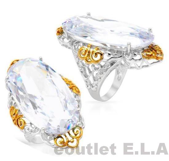 HUGE SWAROVSKI CRYSTAL SOLID SILVER COCKTAIL RING